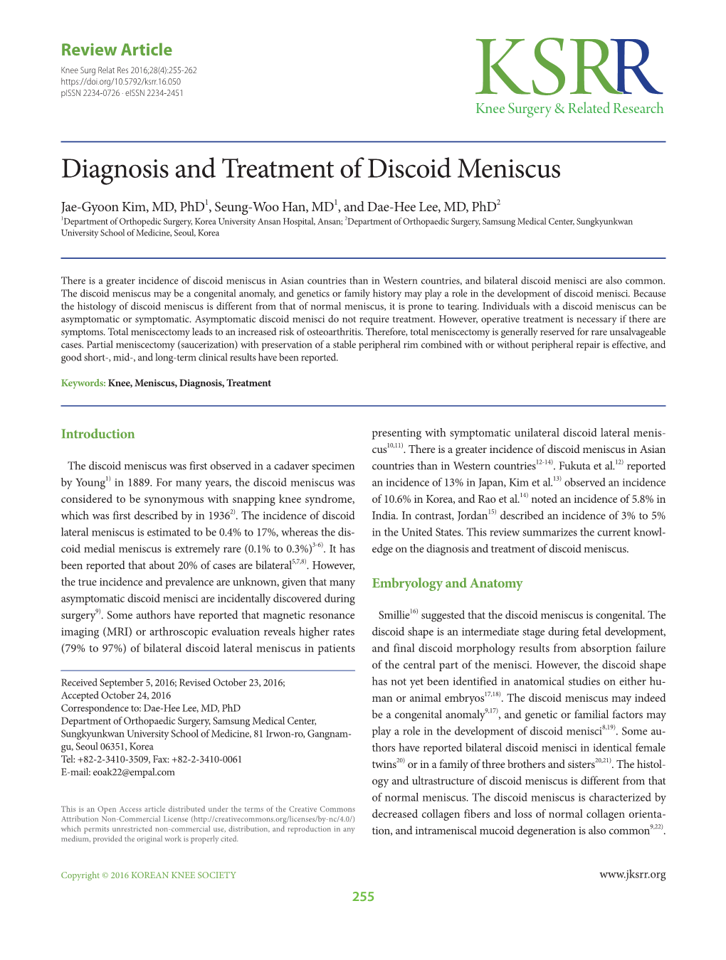 Diagnosis and Treatment of Discoid Meniscus