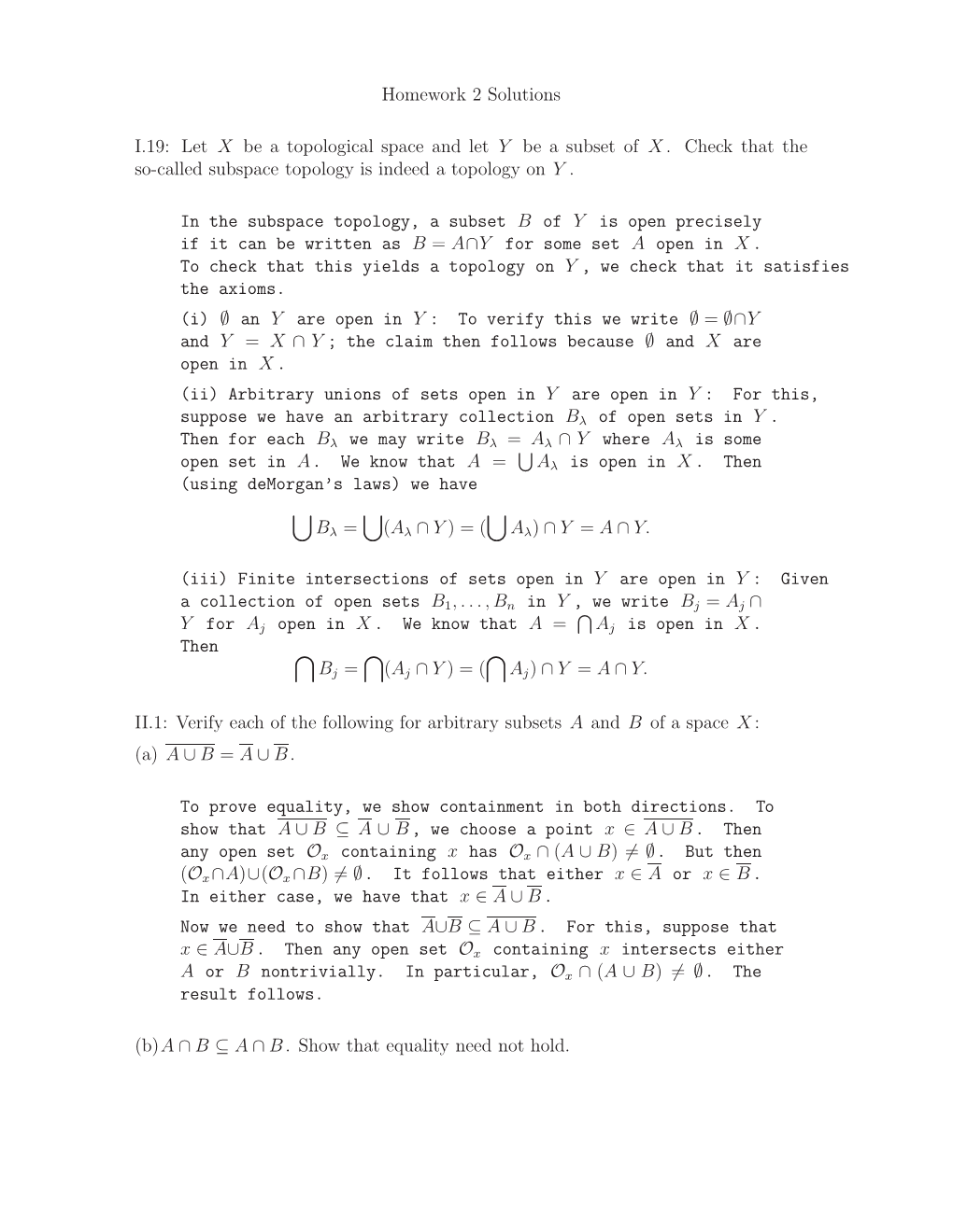 Let X Be a Topological Space and Let Y Be a Subset of X