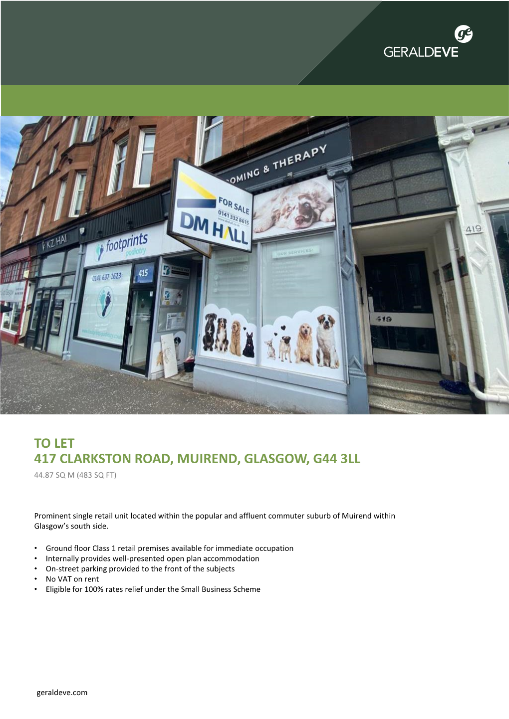 To Let 417 Clarkston Road, Muirend, Glasgow, G44 3Ll 44.87 Sq M (483 Sq Ft)