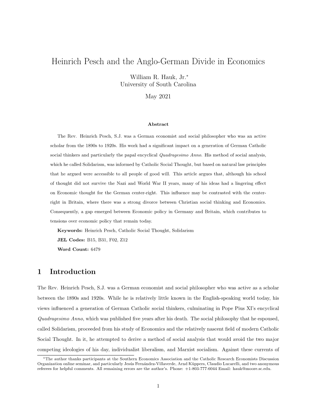 Heinrich Pesch and the Anglo-German Divide in Economics