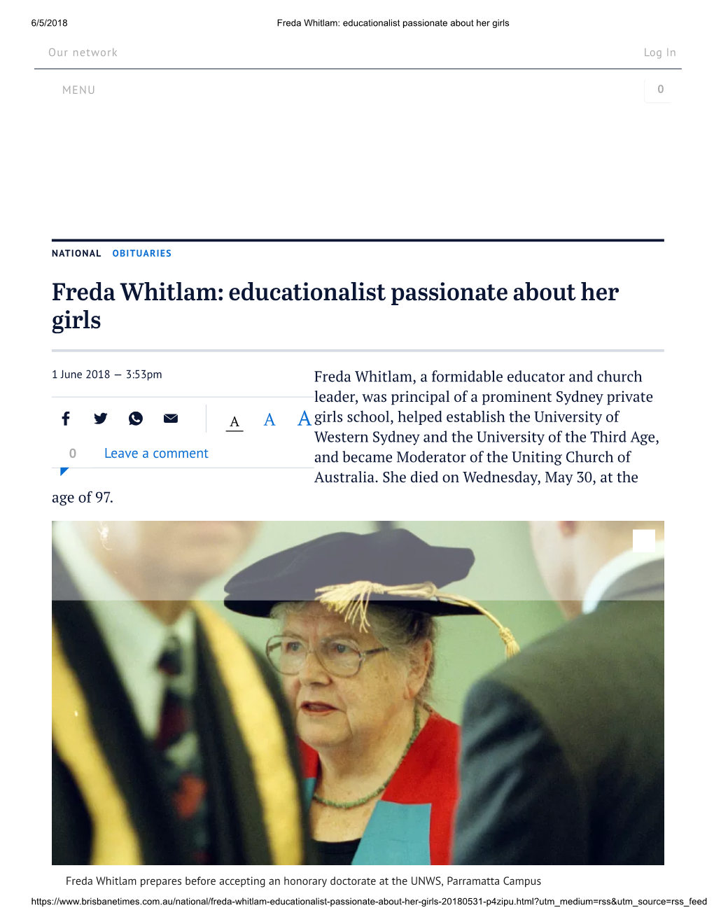 Freda Whitlam: Educationalist Passionate About Her Girls
