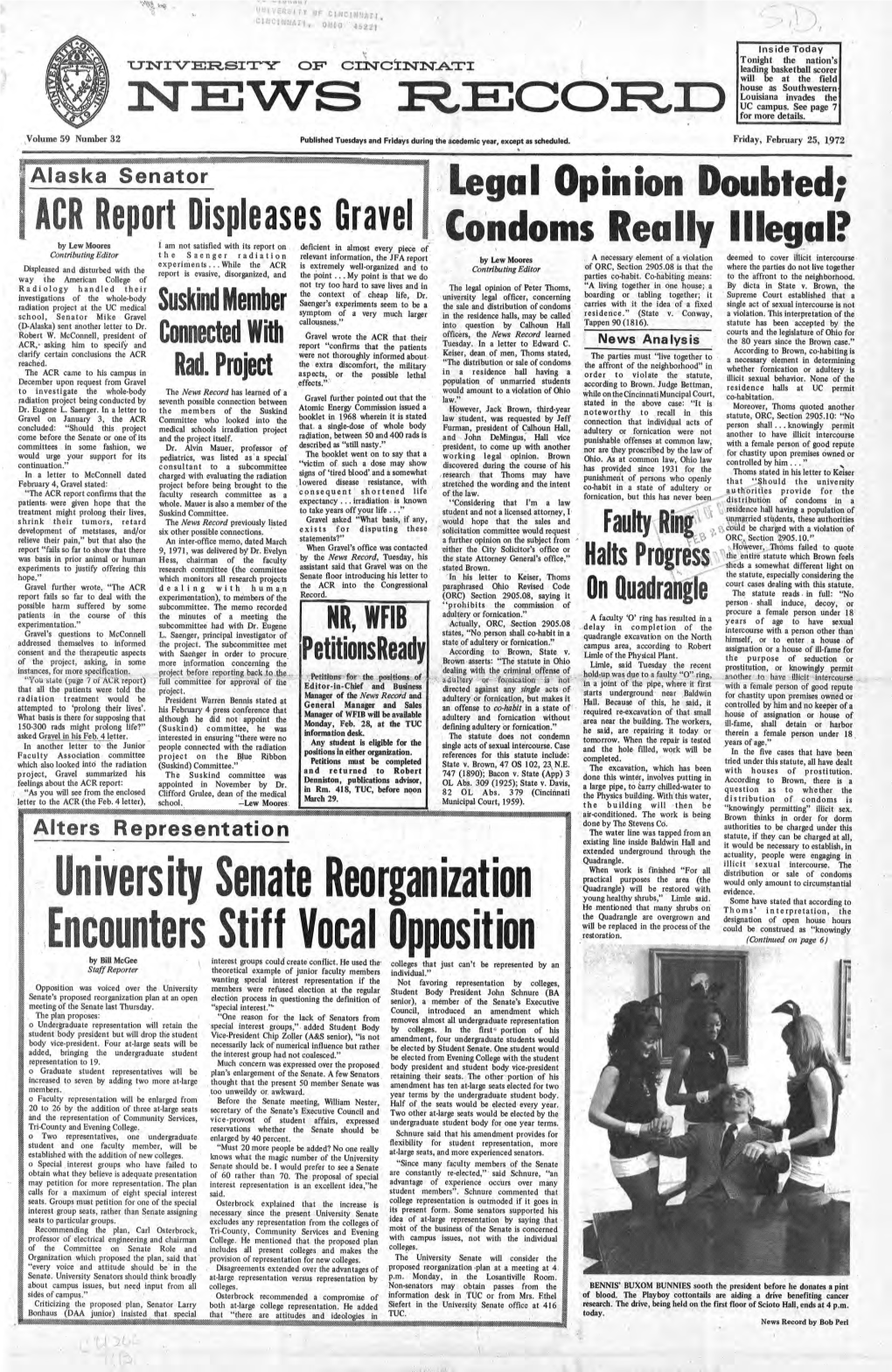 University of Cincinnati News Record. Tuesday, February 25, 1972. Vol