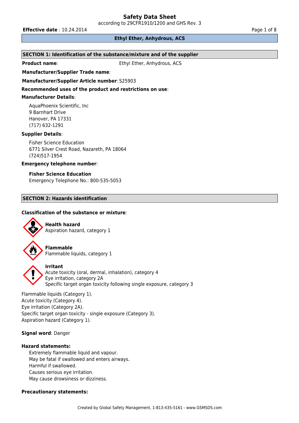 Safety Data Sheet According to 29CFR1910/1200 and GHS Rev