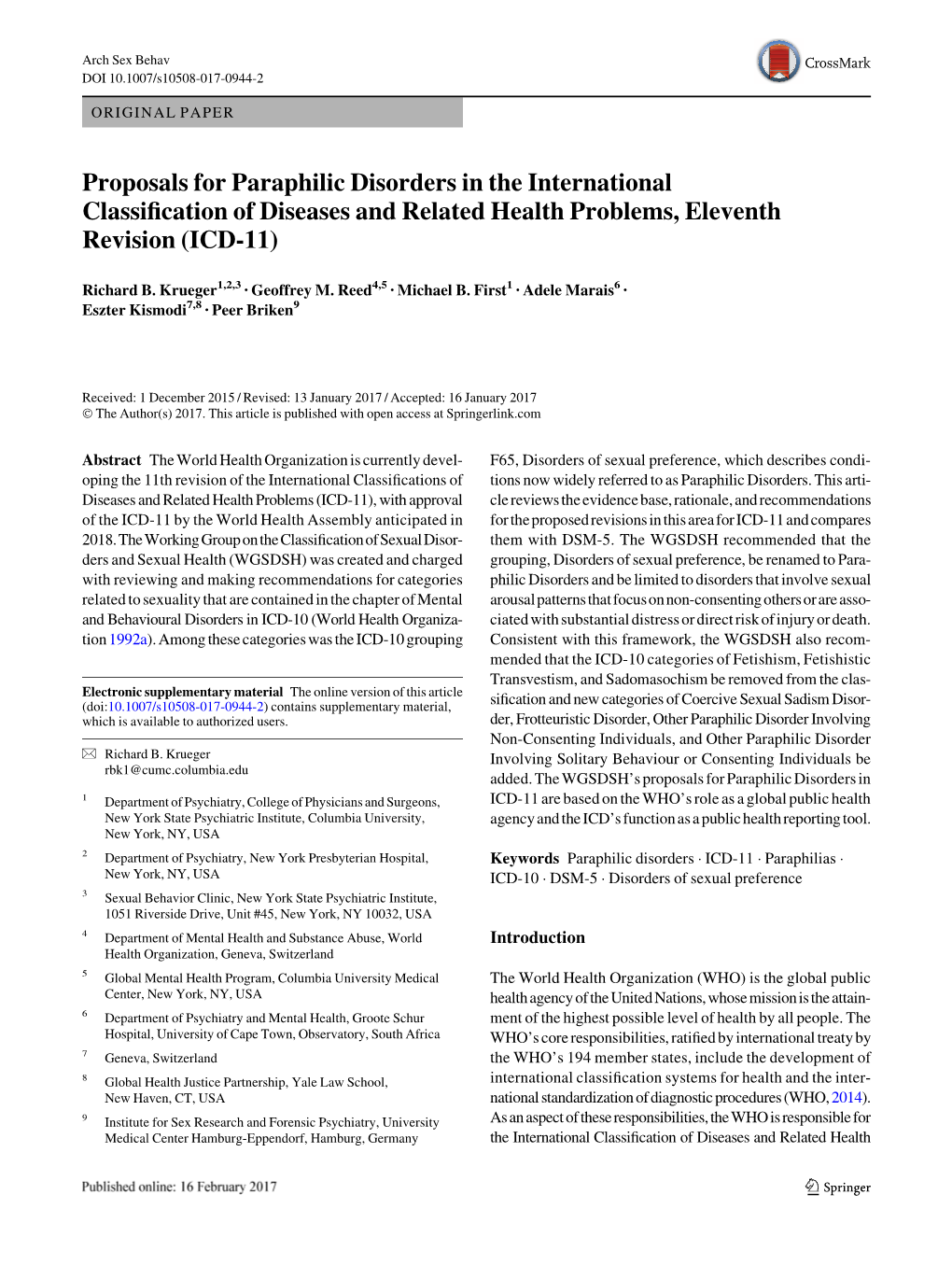 Proposals for Paraphilic Disorders in the International Classification Of