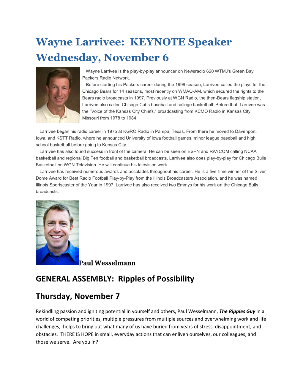 Wayne Larrivee: KEYNOTE Speaker Wednesday, November 6