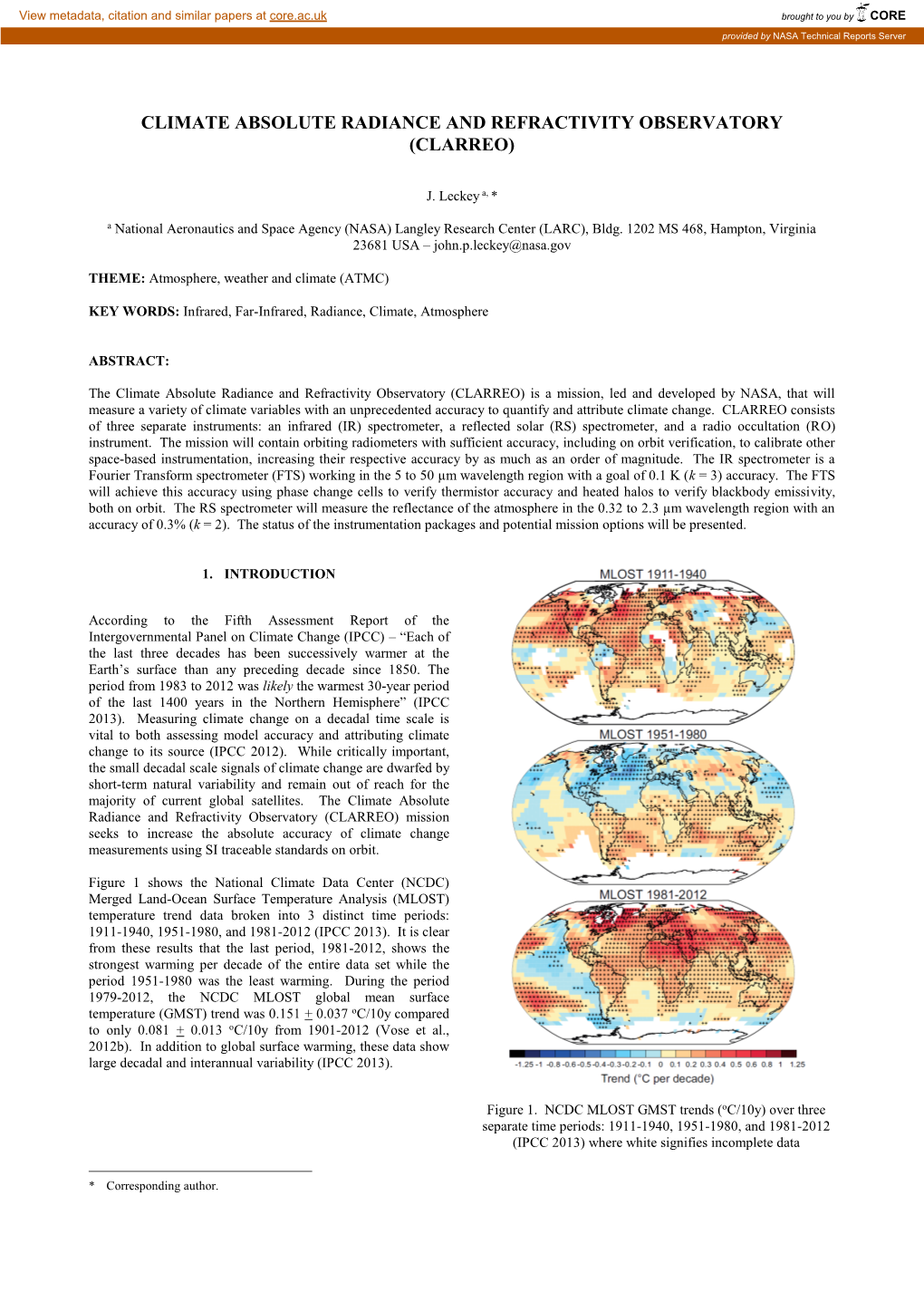 Climate Absolute Radiance and Refractivity Observatory (Clarreo)