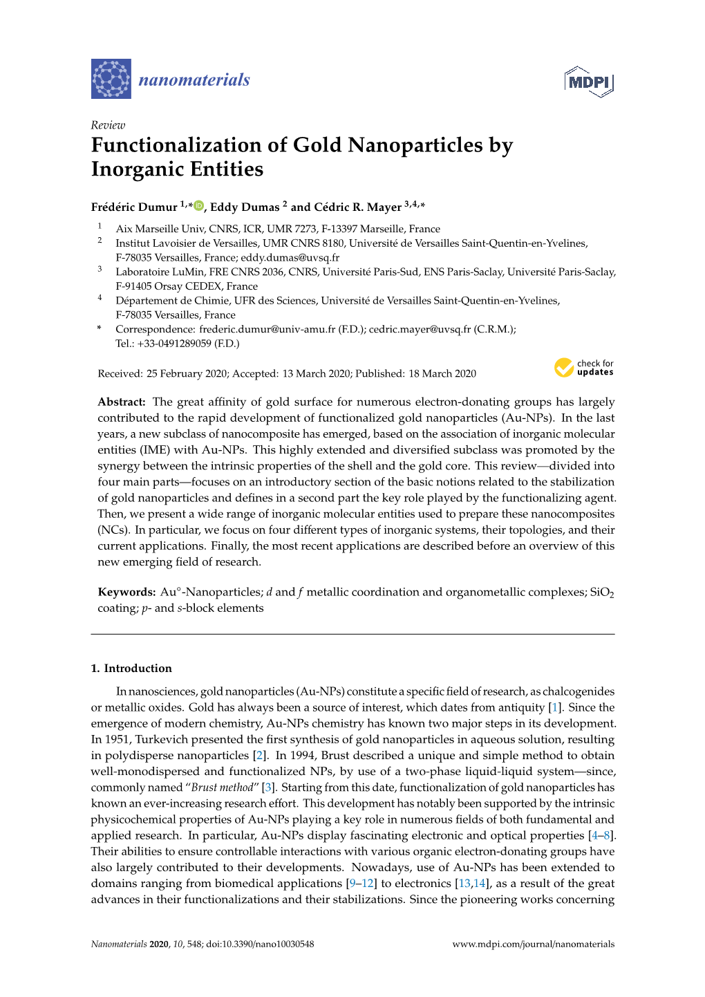 Functionalization of Gold Nanoparticles by Inorganic Entities