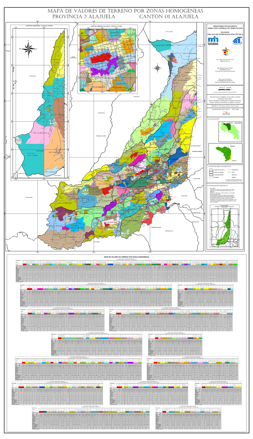 Mapa Del Cantón Alajuela 01, Distrito 01 a 14