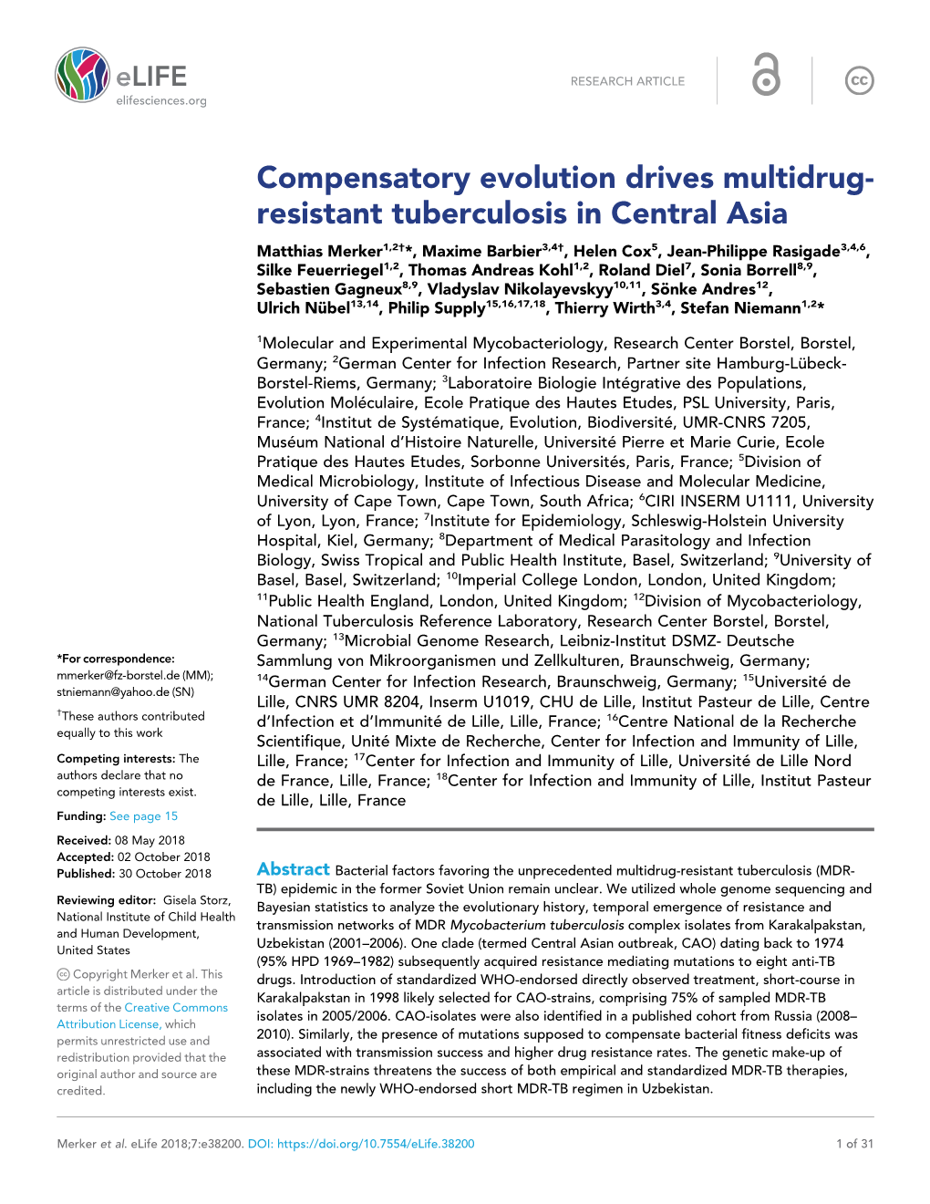 Compensatory Evolution Drives Multidrug- Resistant Tuberculosis in Central Asia