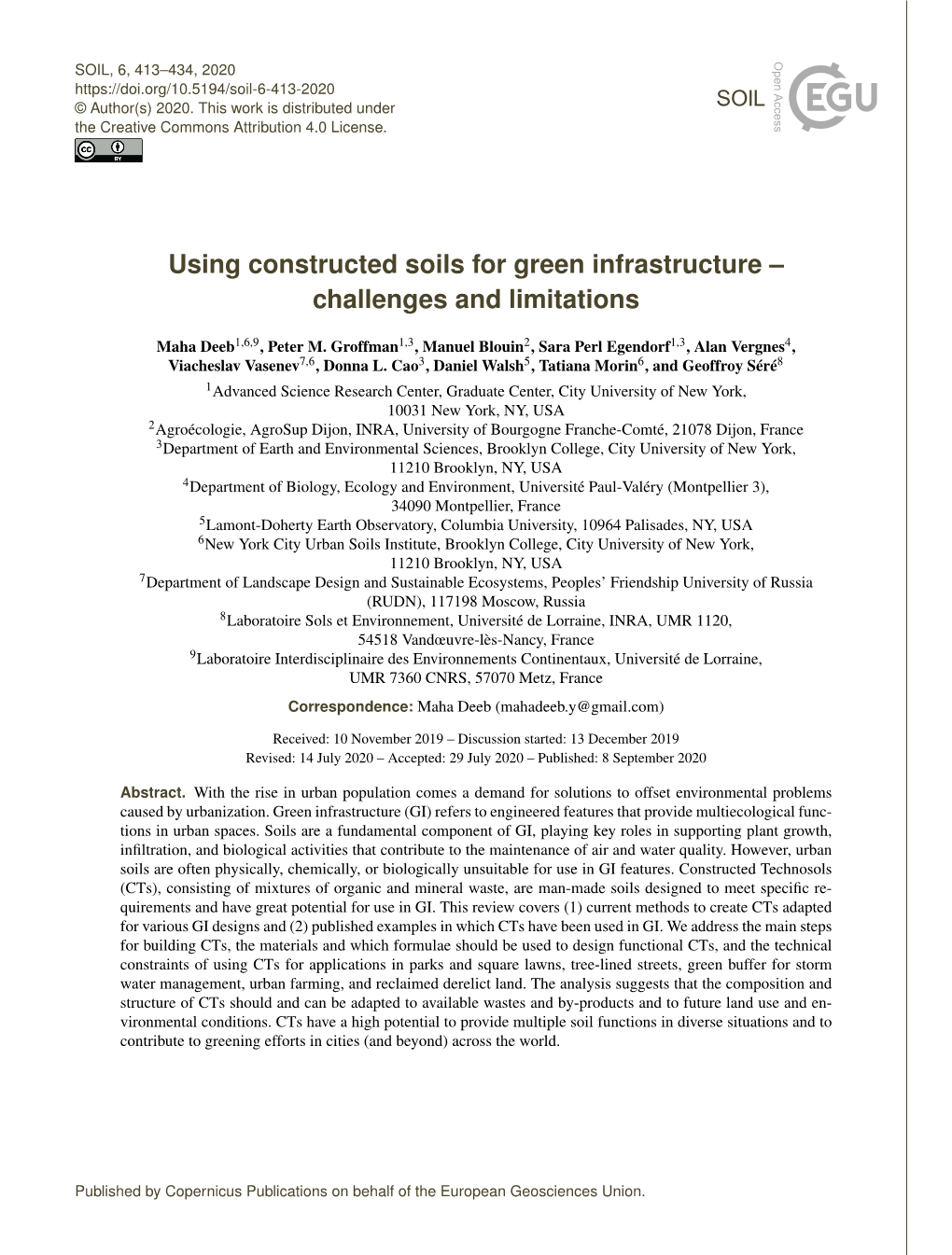 Using Constructed Soils for Green Infrastructure – Challenges and Limitations