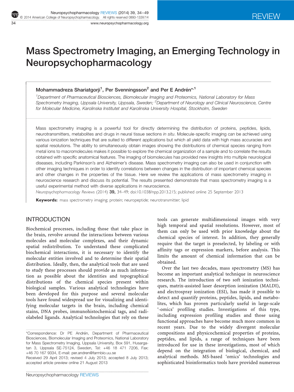 Mass Spectrometry Imaging, an Emerging Technology in Neuropsychopharmacology