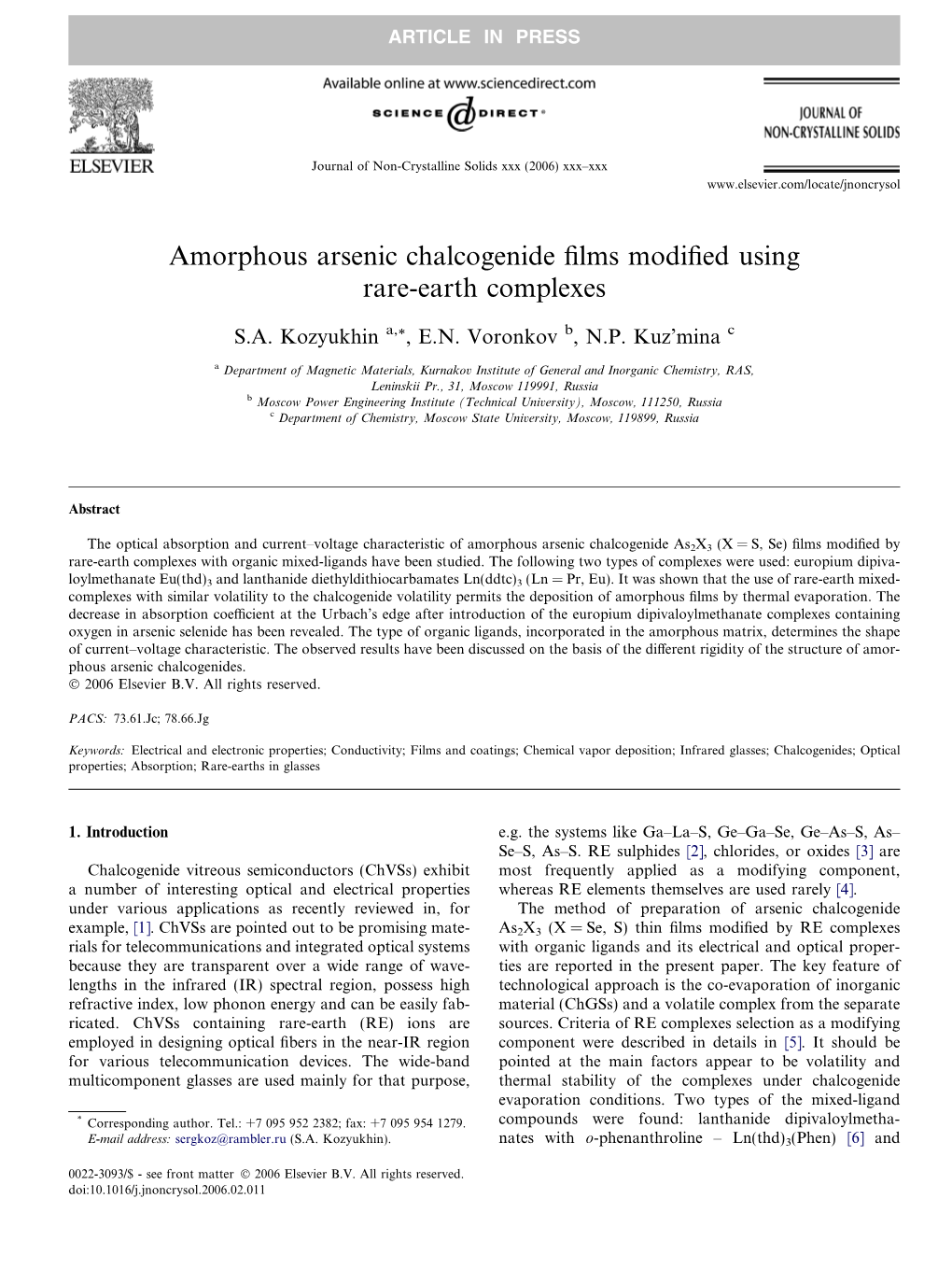 Amorphous Arsenic Chalcogenide Films Modified Using Rare-Earth