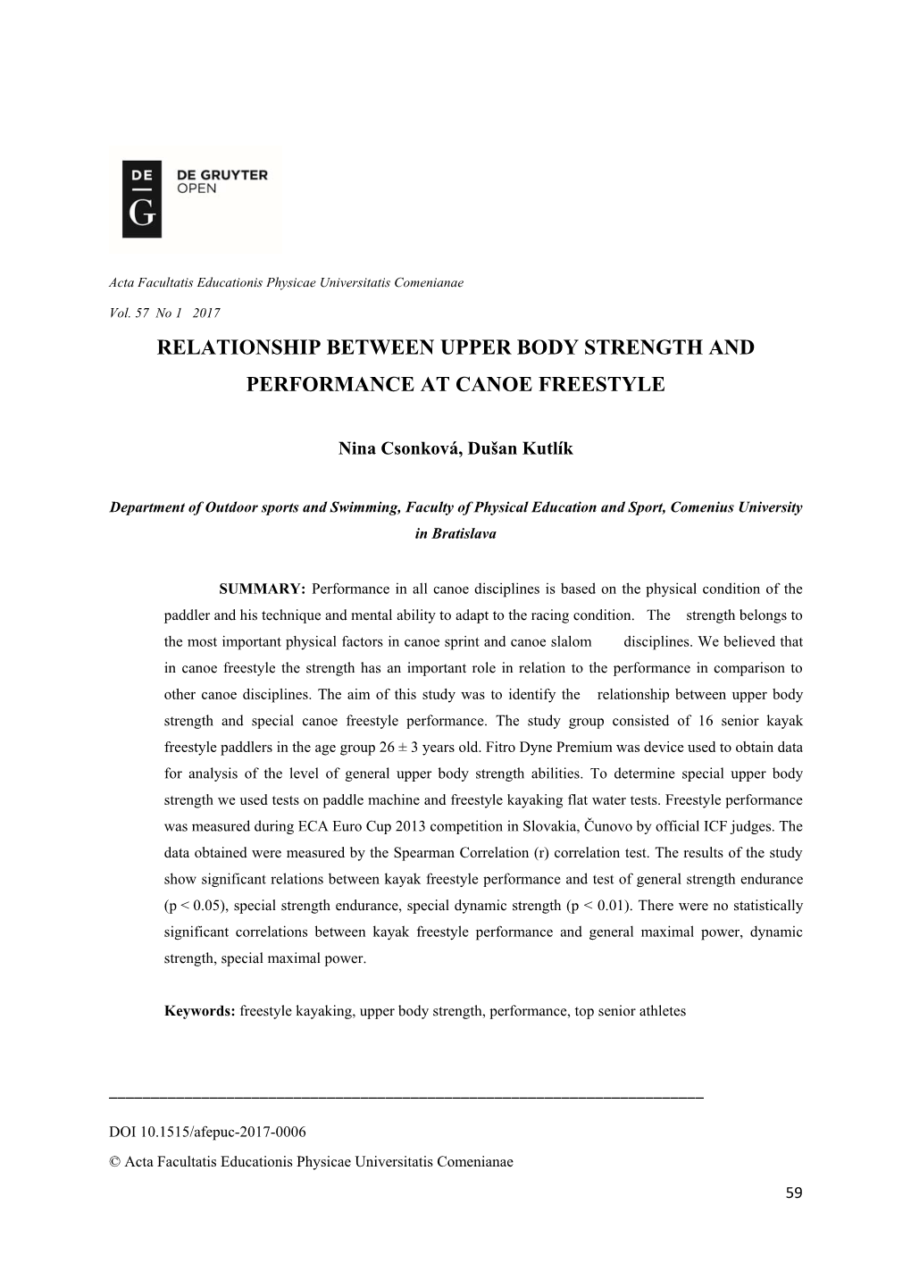 Relationship Between Upper Body Strength And