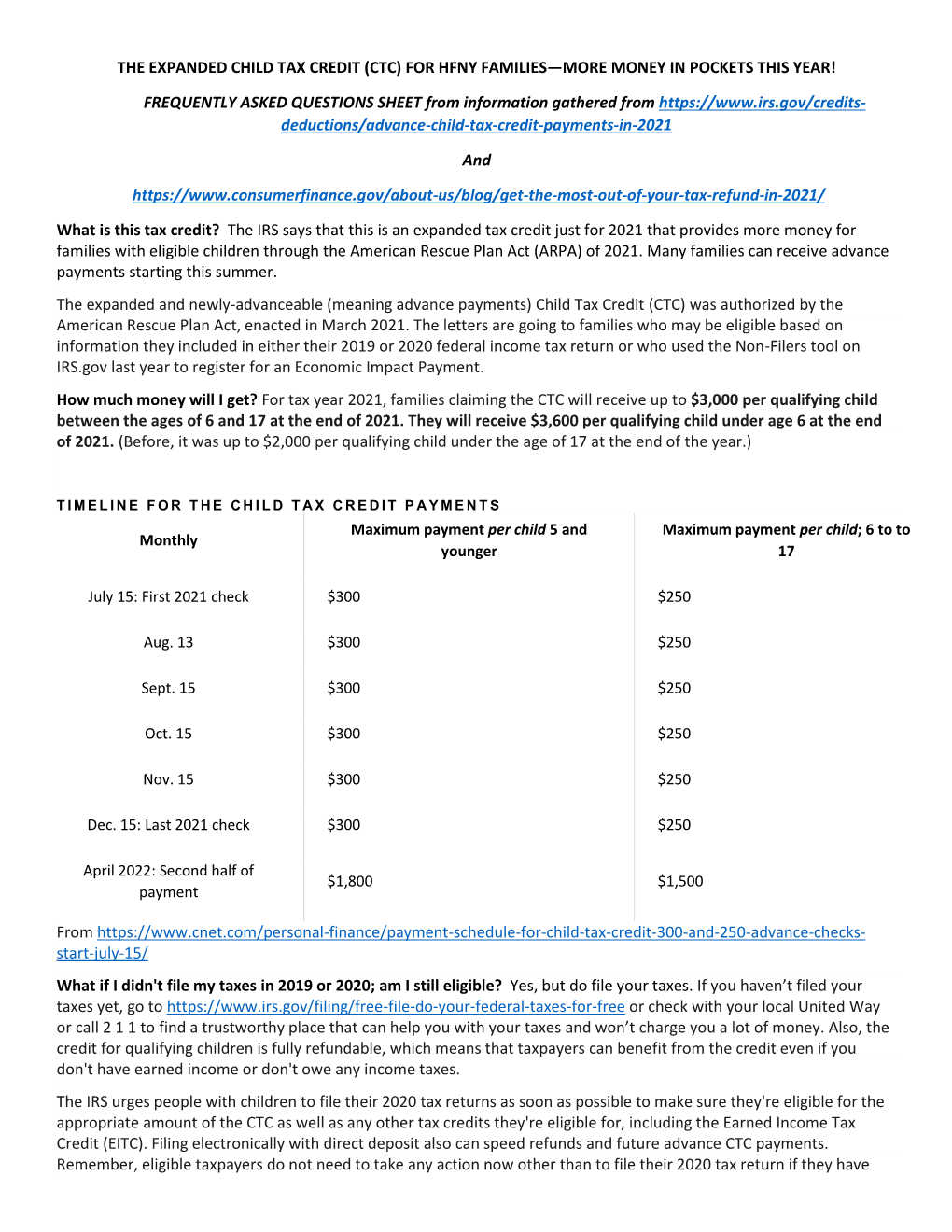 The Expanded Child Tax Credit (Ctc) for Hfny Families—More Money in Pockets This Year!