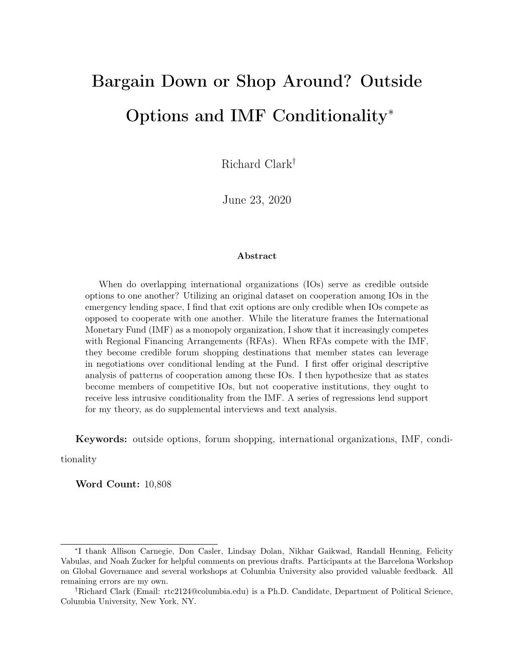 Outside Options and IMF Conditionality∗