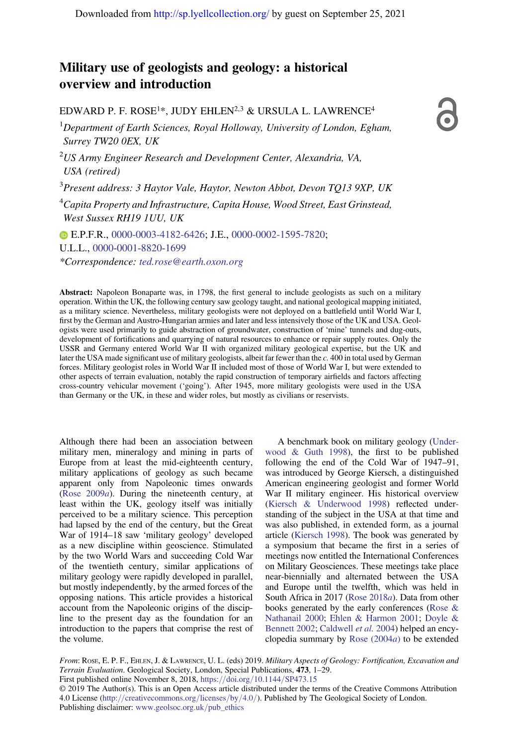 Military Use of Geologists and Geology: a Historical Overview and Introduction