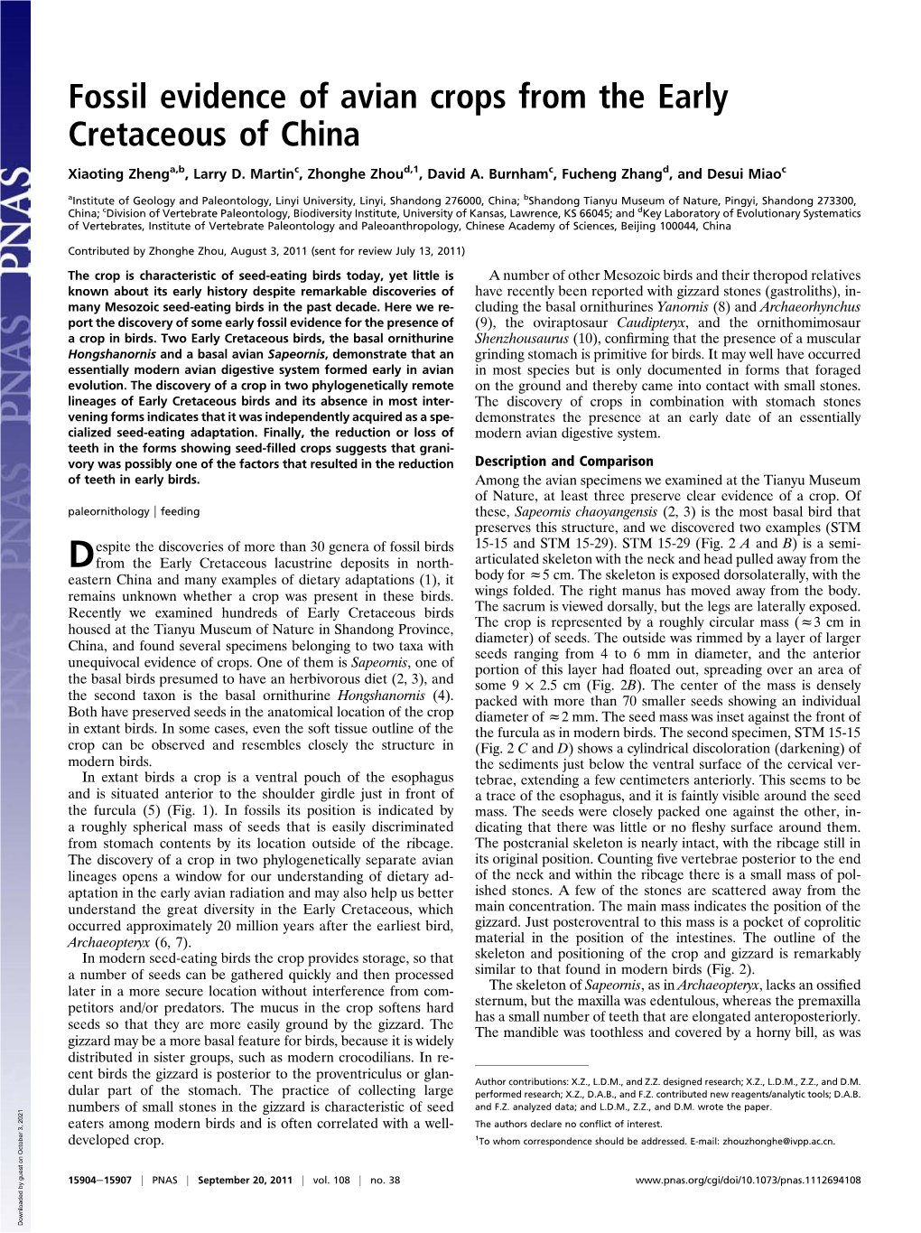 Fossil Evidence of Avian Crops from the Early Cretaceous of China