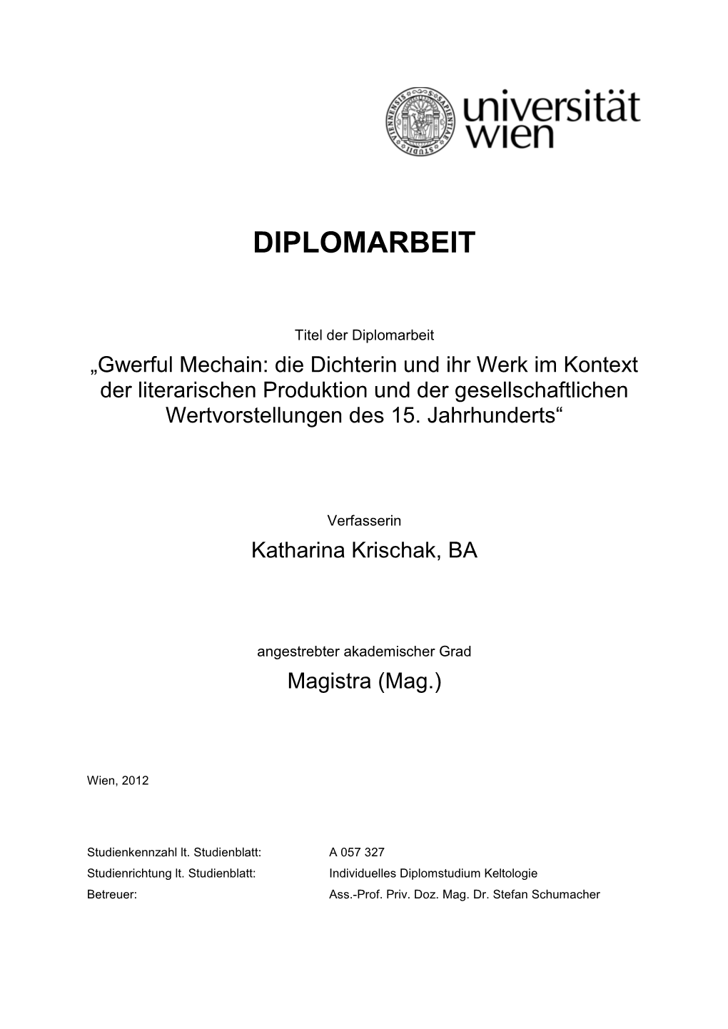 Diplomarbeit Gwerful Mechain