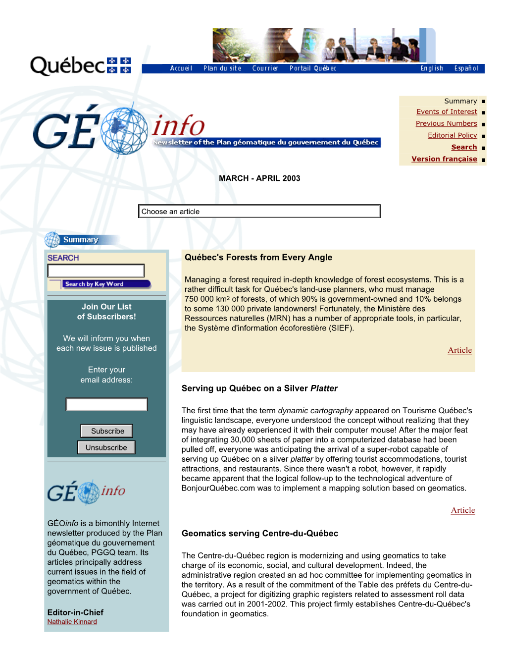 Geomatics Newsletter, March-April 2003