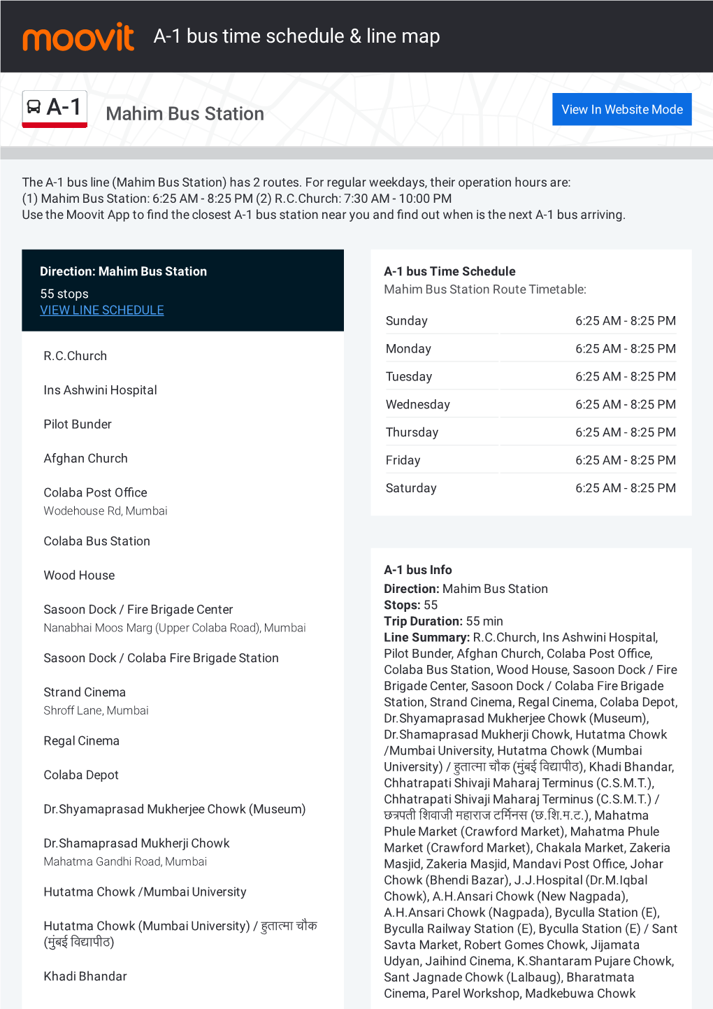 A-1 Bus Time Schedule & Line Route