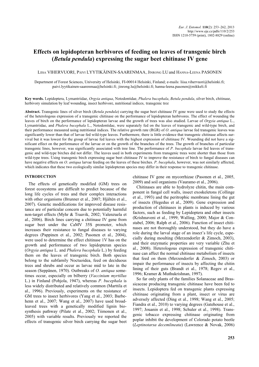 Betula Pendula) Expressing the Sugar Beet Chitinase IV Gene