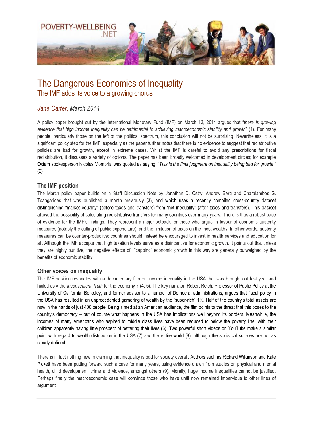 The Dangerous Economics of Inequality the IMF Adds Its Voice to a Growing Chorus