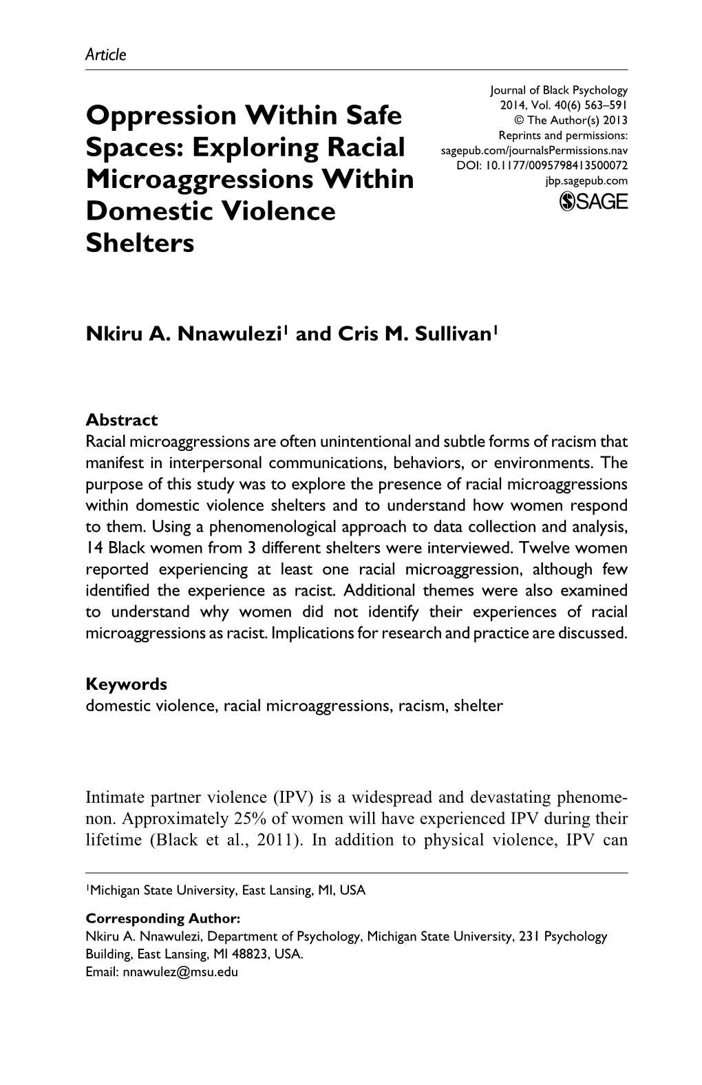 Oppression Within Safe Spaces: Exploring Racial Microaggressions Within Domestic Violence Shelters