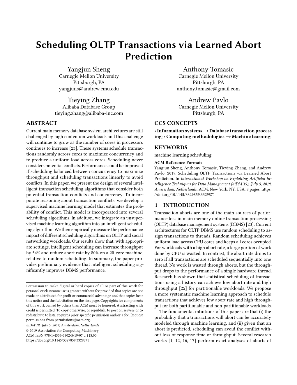 Scheduling OLTP Transactions Via Learned Abort Prediction