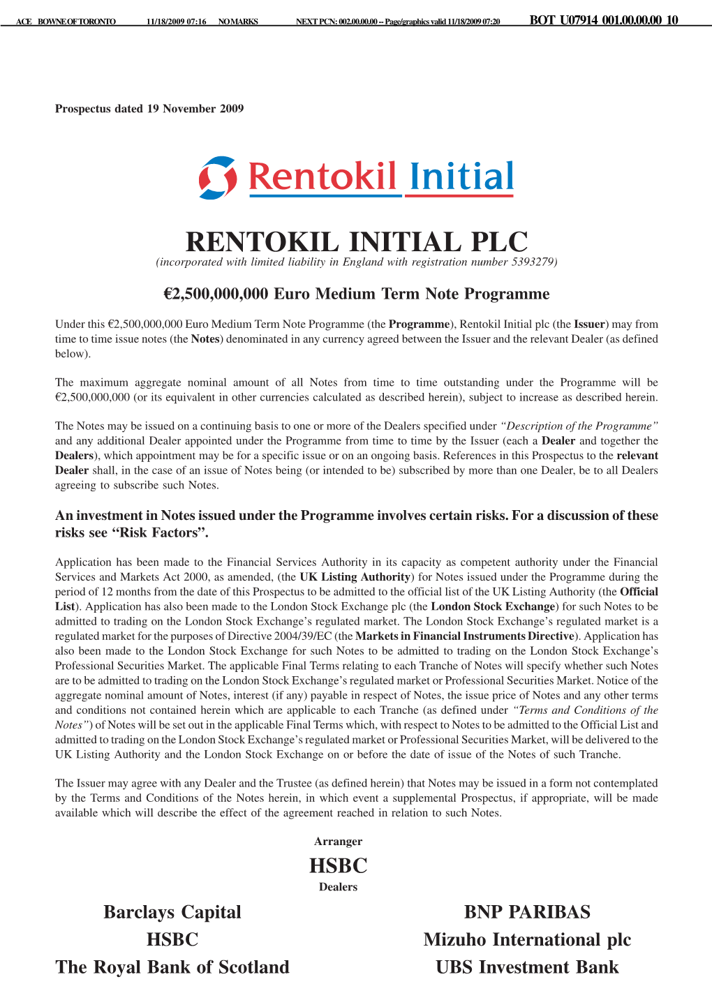 RENTOKIL INITIAL PLC (Incorporated with Limited Liability in England with Registration Number 5393279)