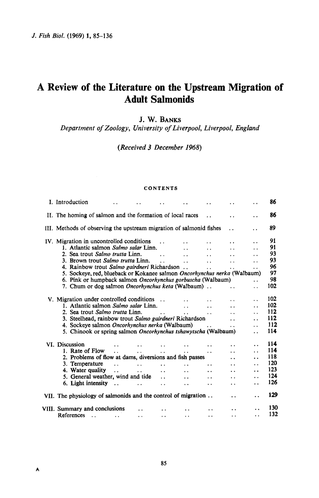 A Review of the Literature on the Upstream Migration of Adult Salmonids