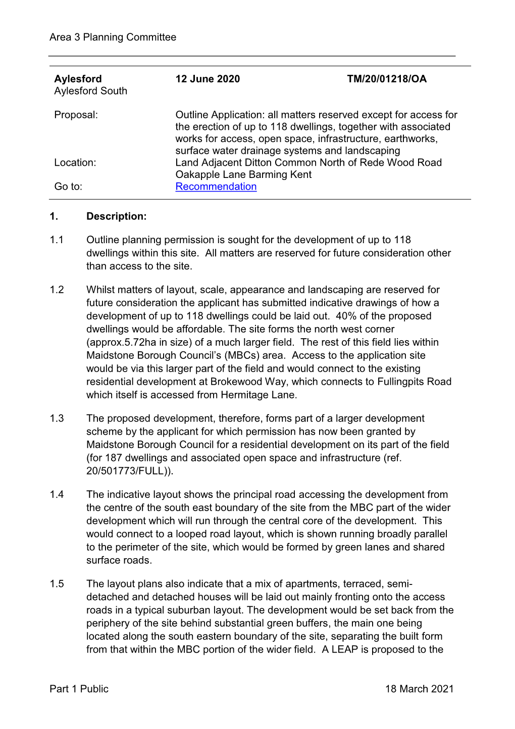 Area 3 Planning Committee Part 1 Public 18 March 2021 Aylesford 12