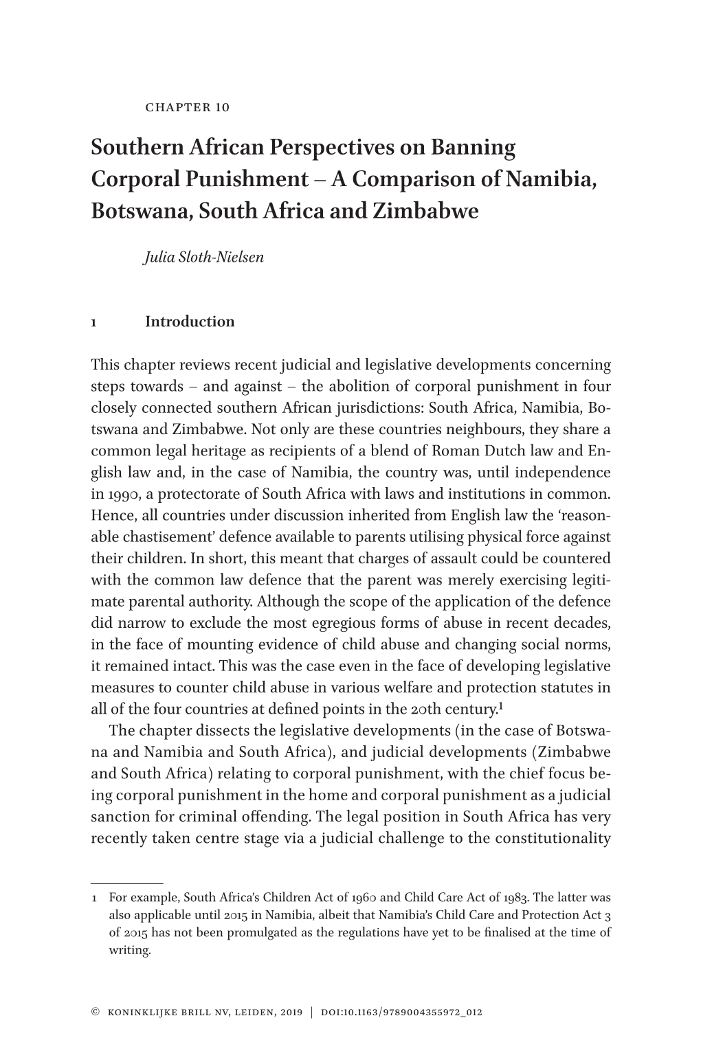 Southern African Perspectives on Banning Corporal Punishment –​ a Comparison of Namibia, Botswana, South Africa and Zimbabwe