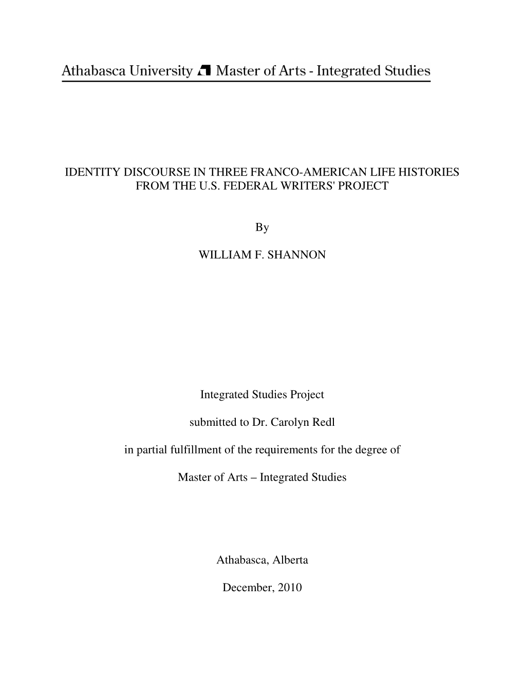 Identity Discourse in Three Franco-American Life Histories from the U.S