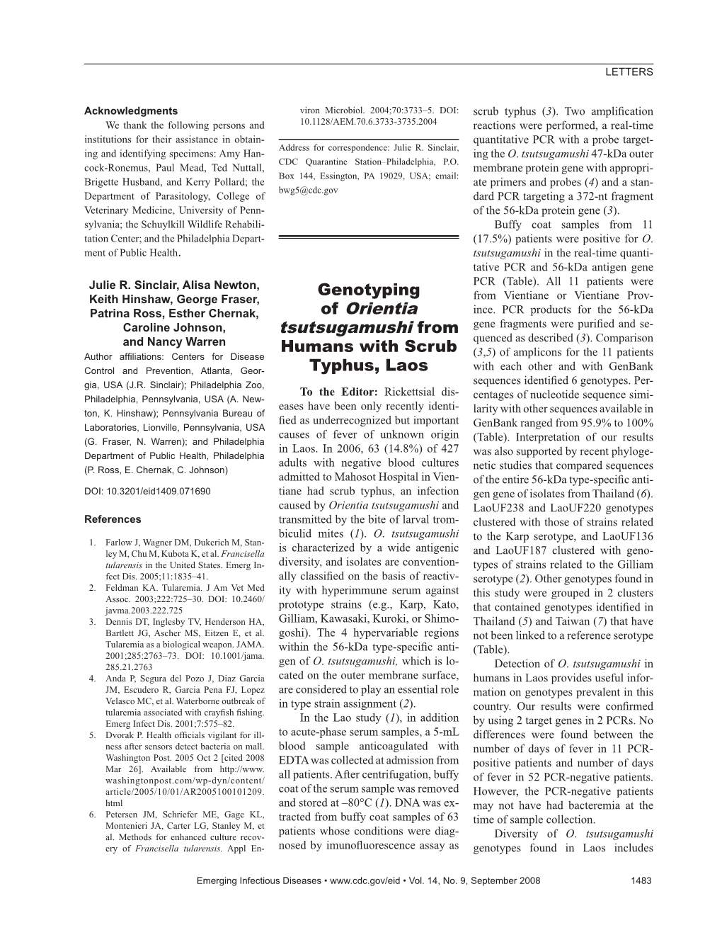 Genotyping of Orientia Tsutsugamushi from Humans with Scrub Typhus