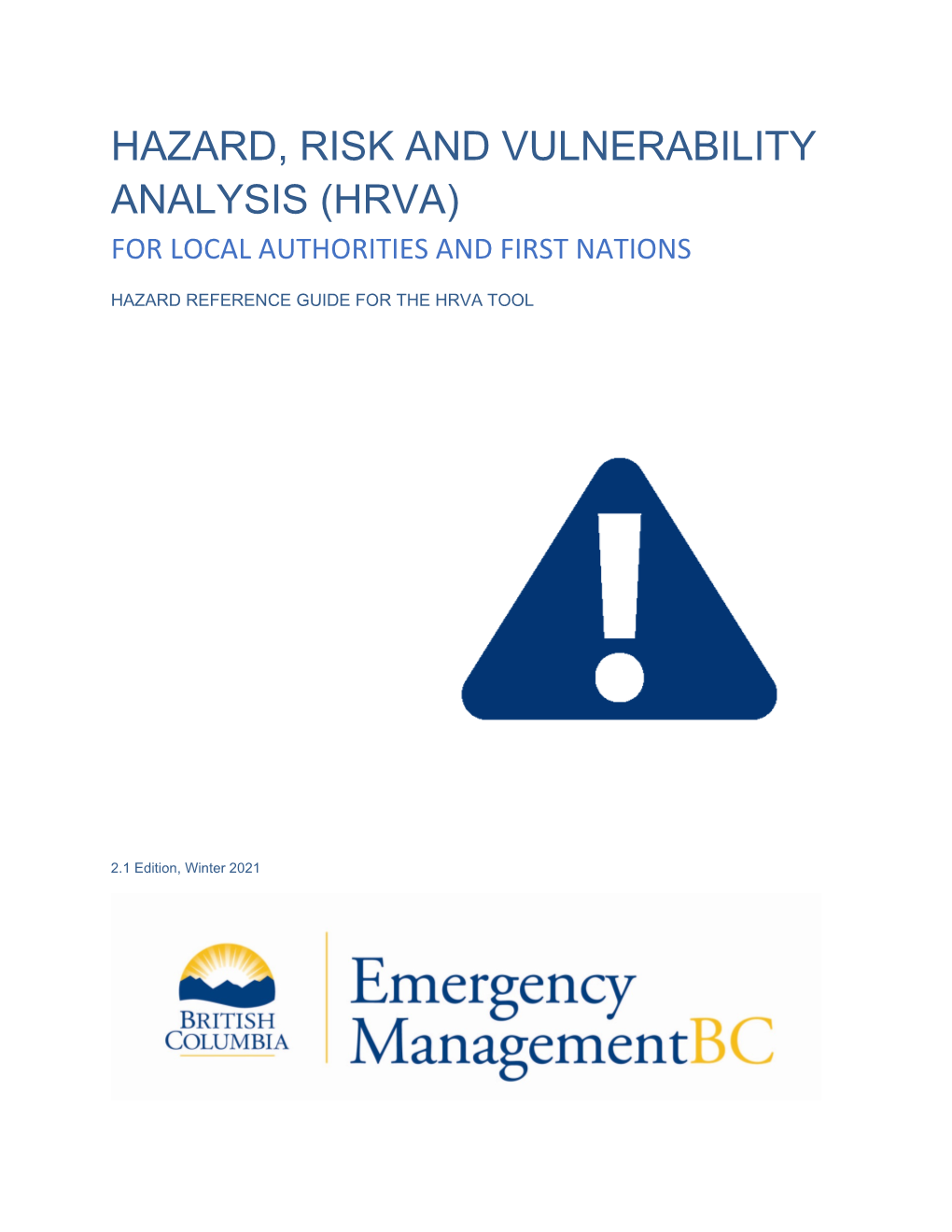 Hazard Reference Guide for the Hrva Tool