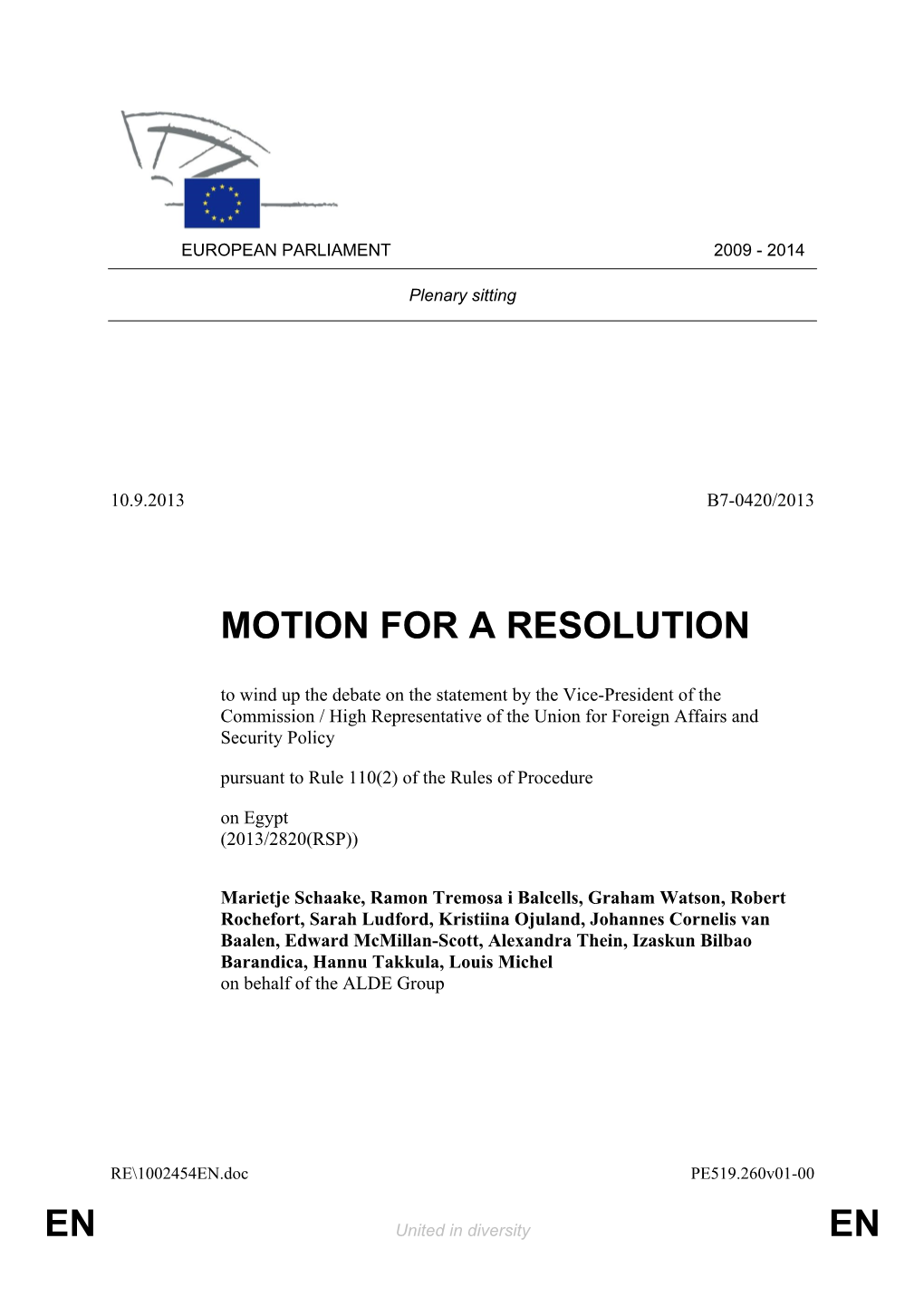 En En Motion for a Resolution