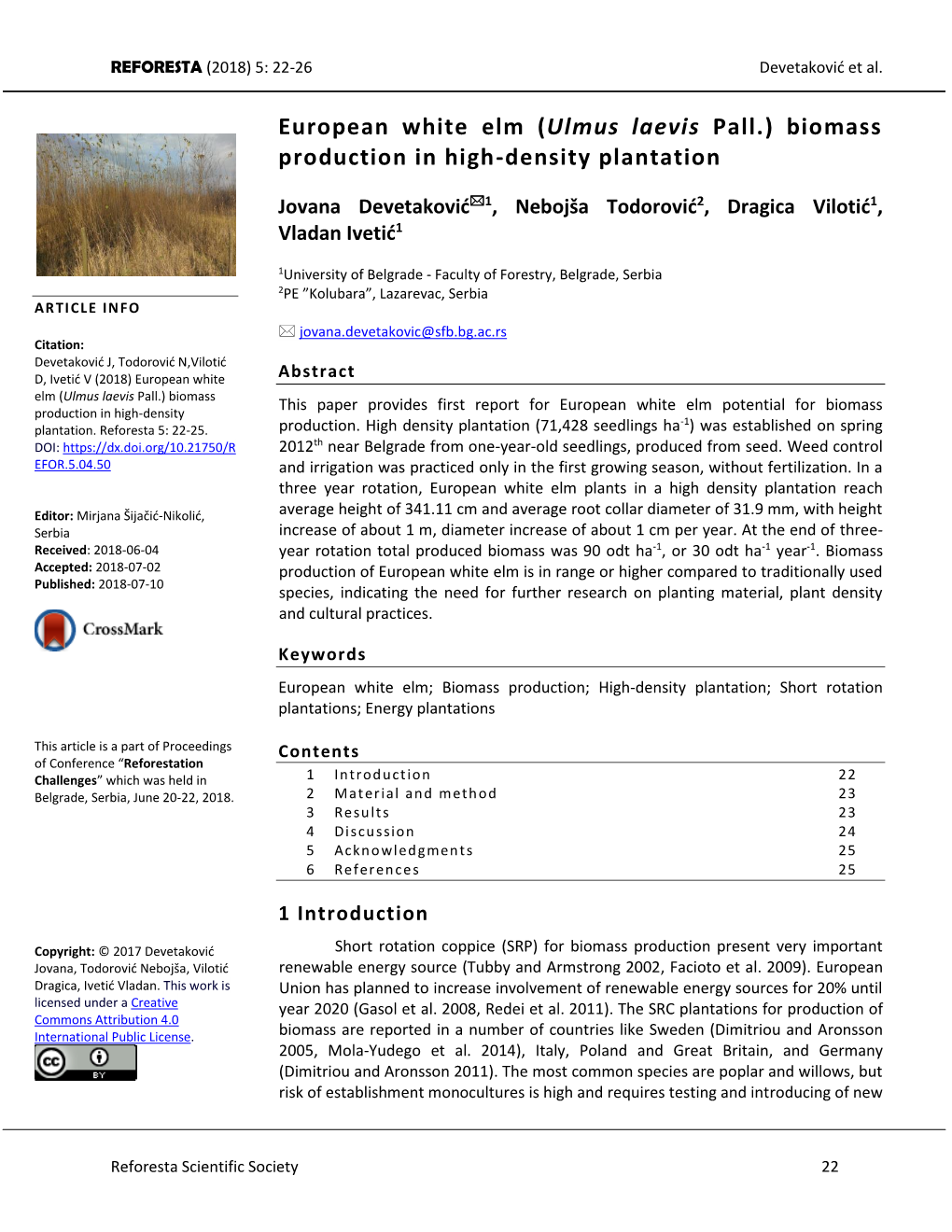 European White Elm (Ulmus Laevis Pall.) Biomass Production in High-Density Plantation