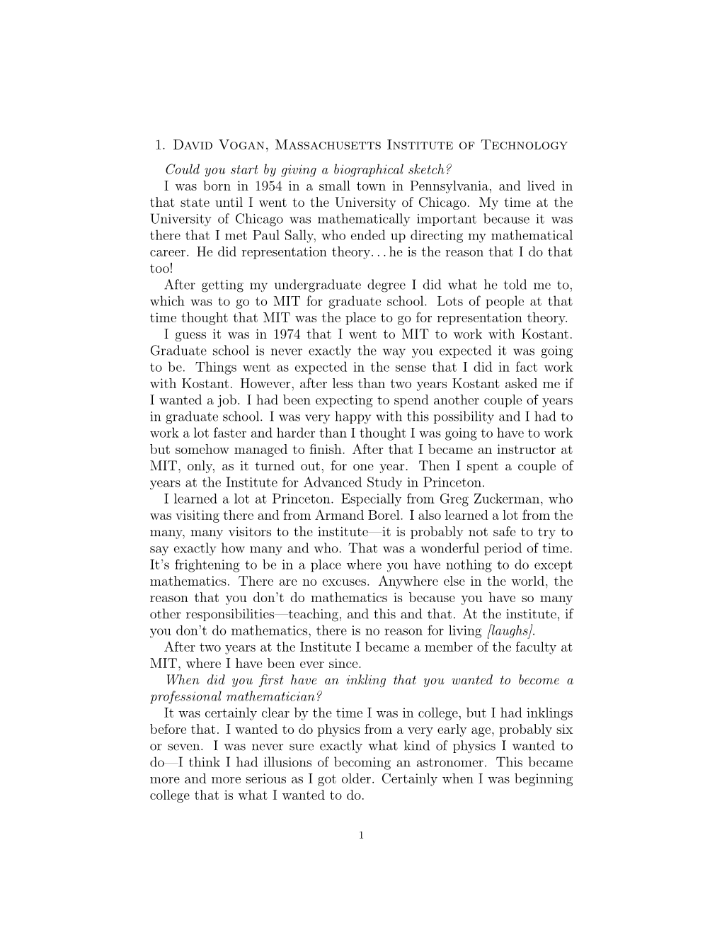 1. David Vogan, Massachusetts Institute of Technology Could You