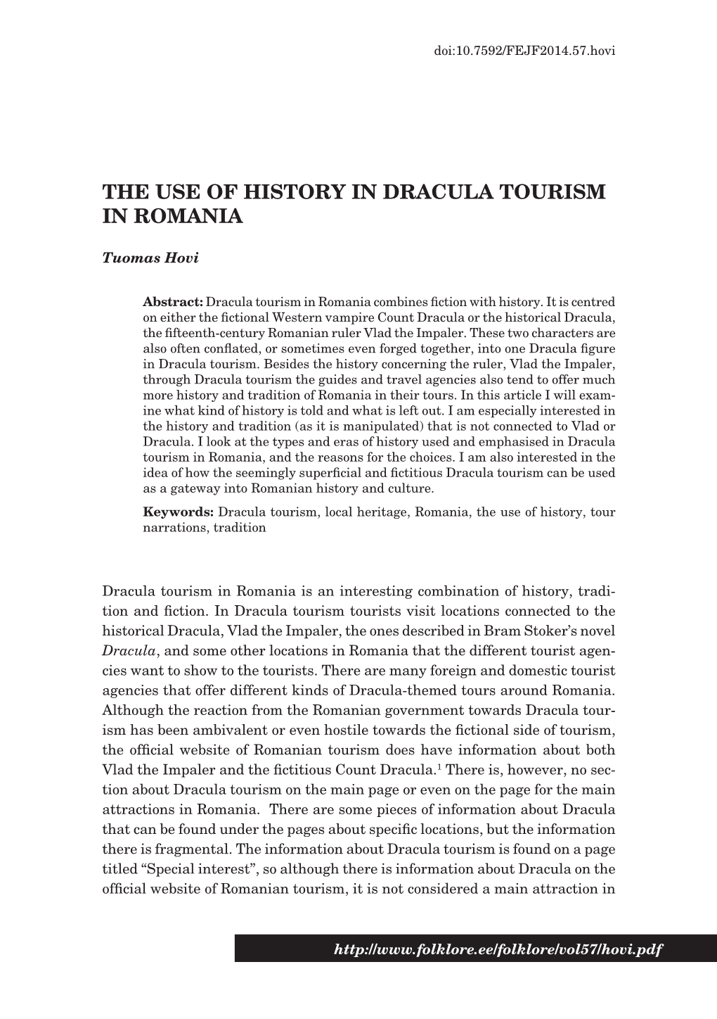 The Use of History in Dracula Tourism in Romania