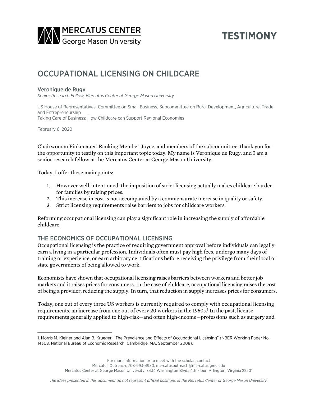 Occupational Licensing on Childcare