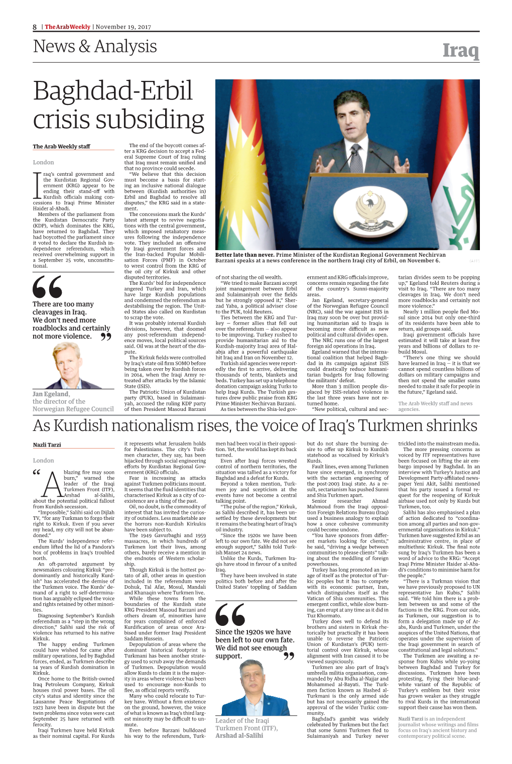 Baghdad-Erbil Crisis Subsiding