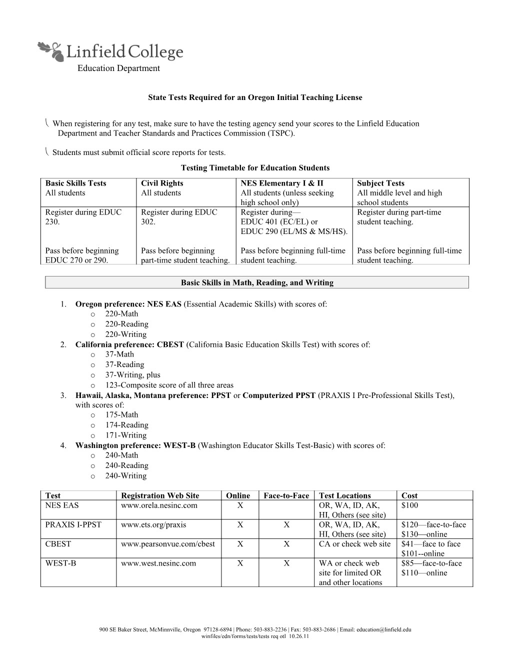 State Tests Required for an Oregon Initial Teaching License