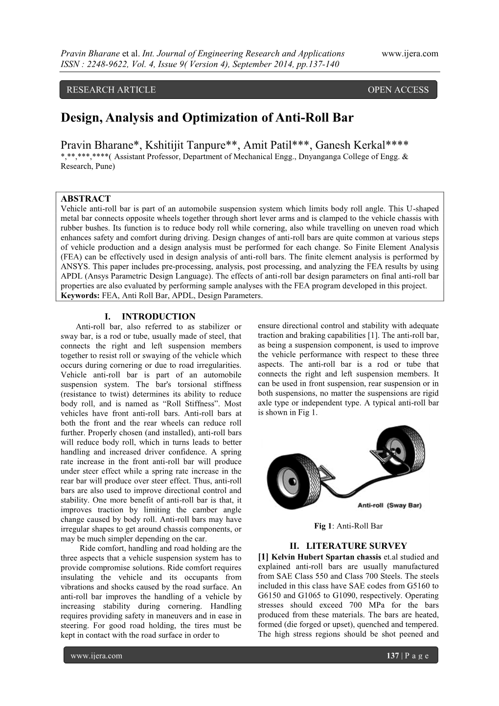 Design, Analysis and Optimization of Anti-Roll Bar