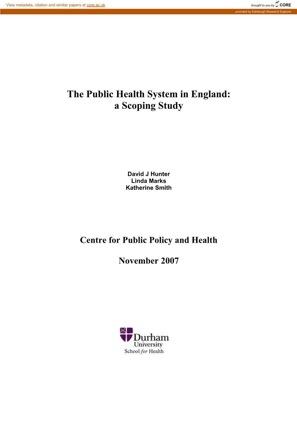 The Public Health System in England: a Scoping Study