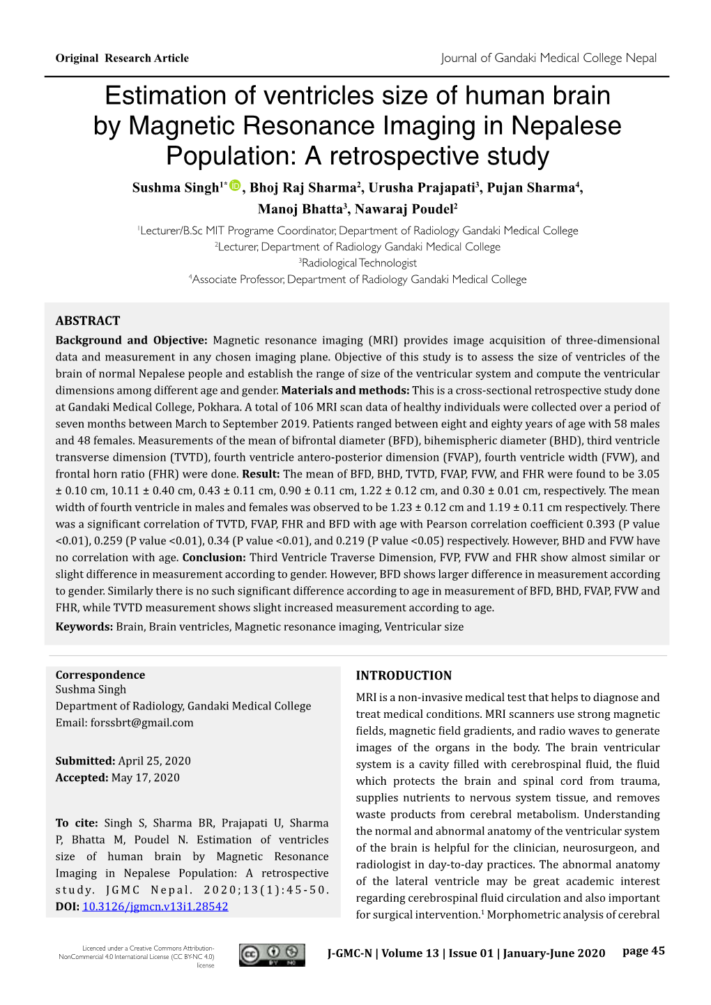 Estimation of Ventricles Size of Human Brain by Magnetic Resonance