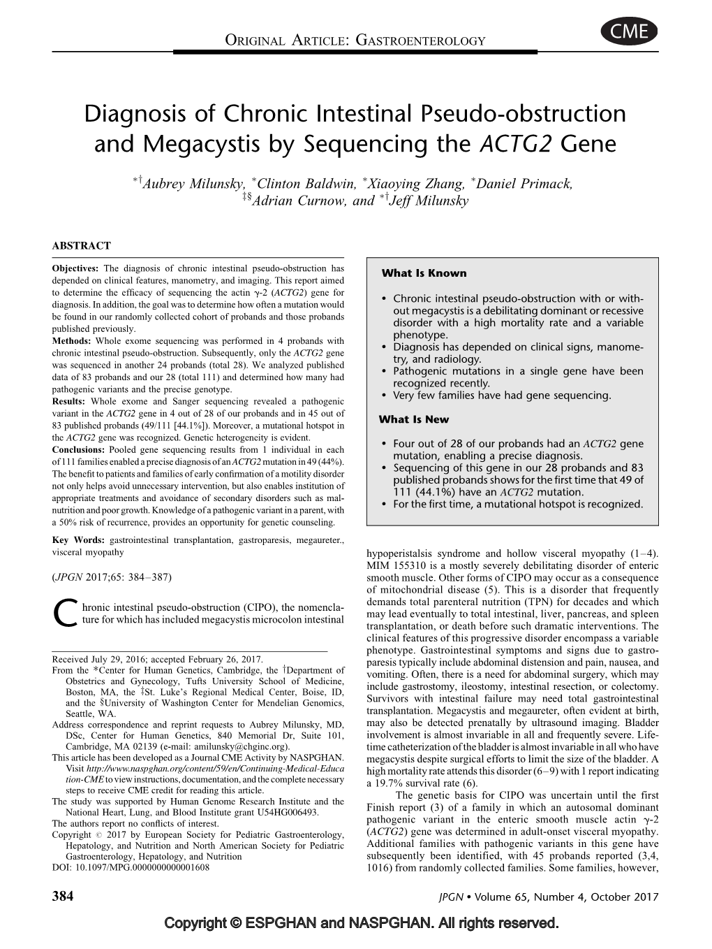 Diagnosis of Chronic Intestinal Pseudo-Obstruction and Megacystis by Sequencing the ACTG2 Gene