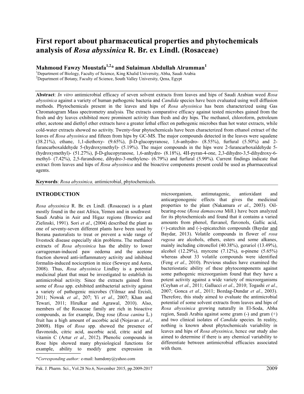First Report About Pharmaceutical Properties and Phytochemicals Analysis of Rosa Abyssinica R