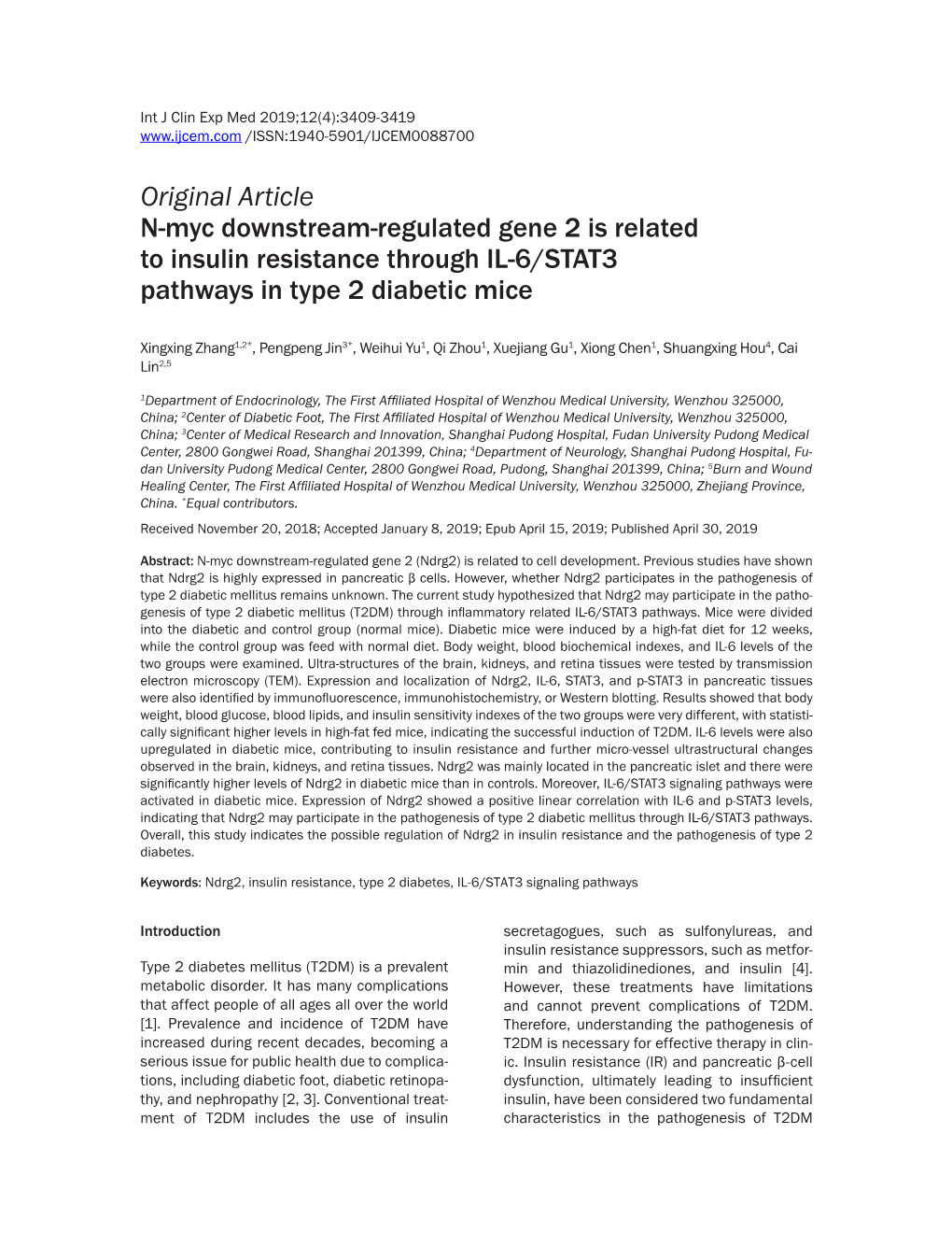 Original Article N-Myc Downstream-Regulated Gene 2 Is Related to Insulin Resistance Through IL-6/STAT3 Pathways in Type 2 Diabetic Mice