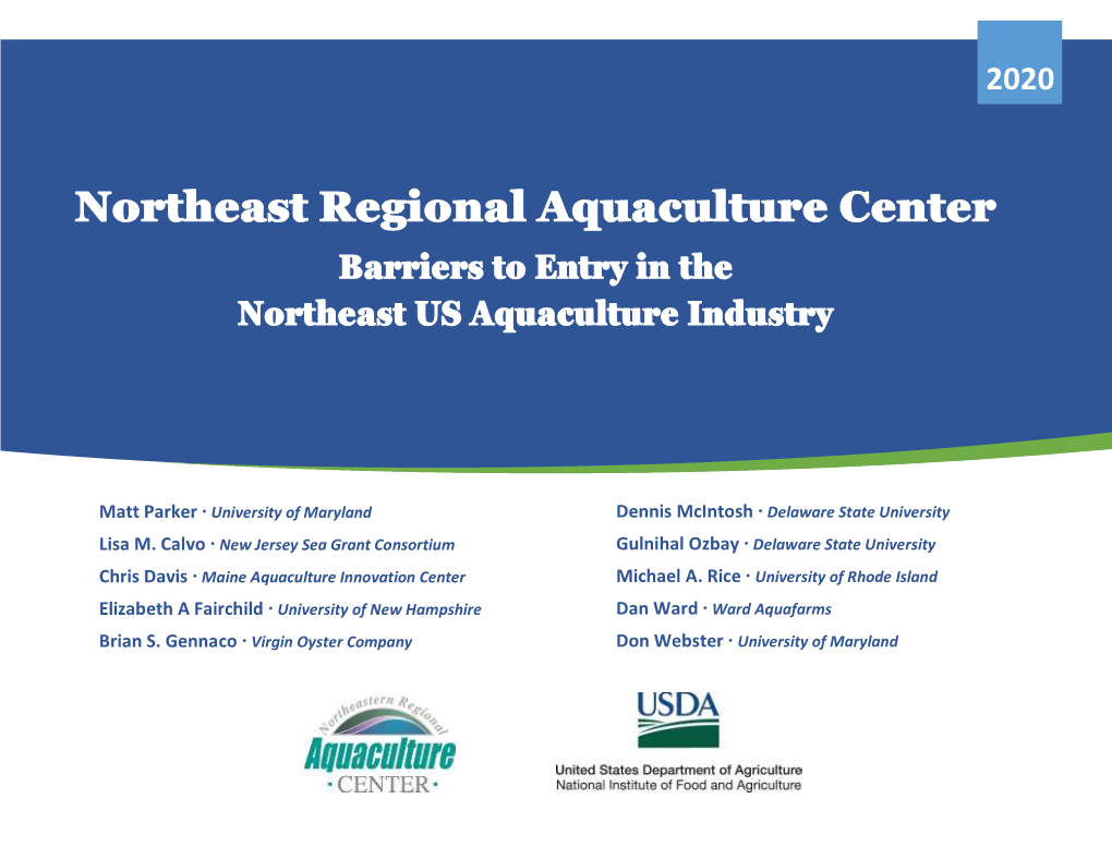 Northeast Regional Aquaculture Center Barriers to Entry in The