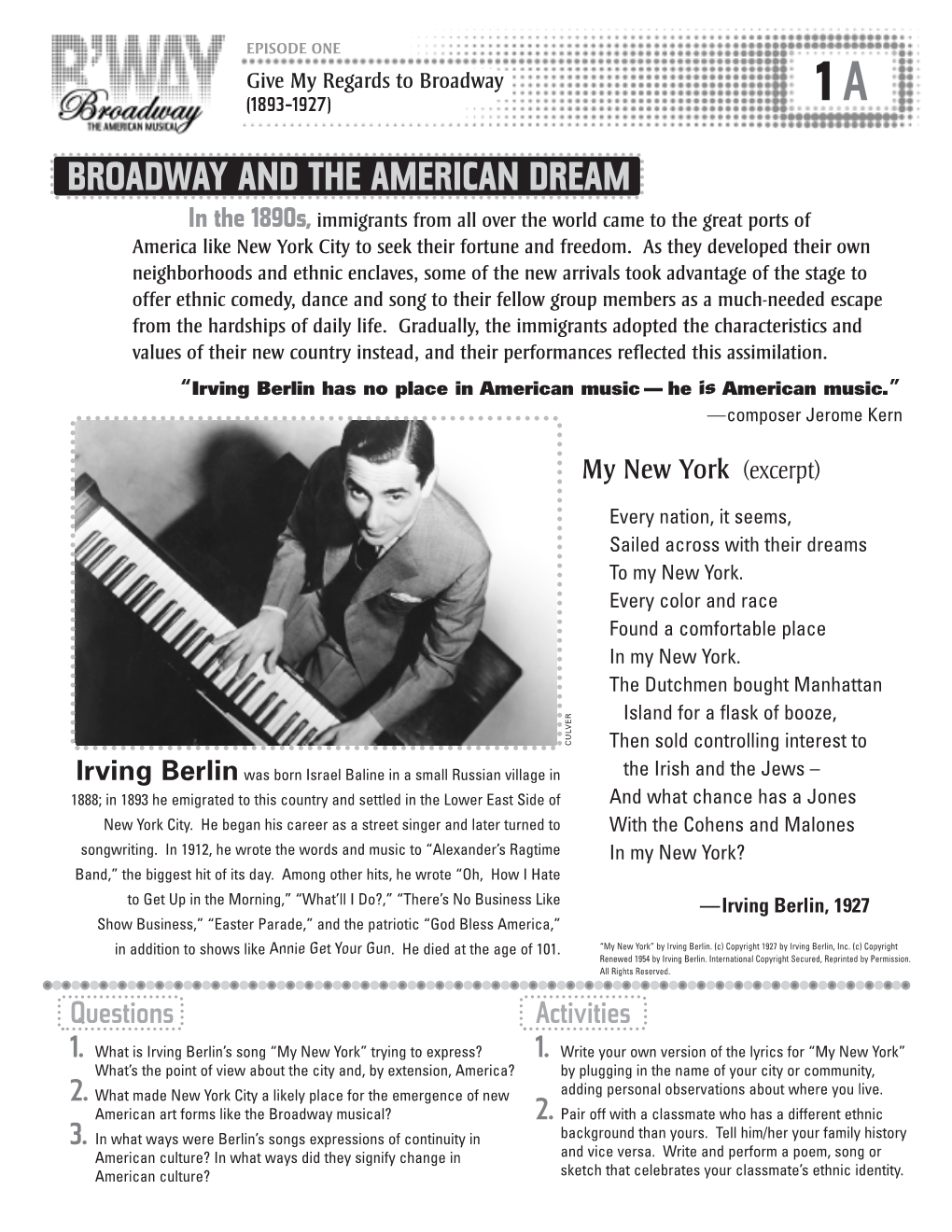 Broadway 1 a (1893-1927) BROADWAY and the AMERICAN DREAM